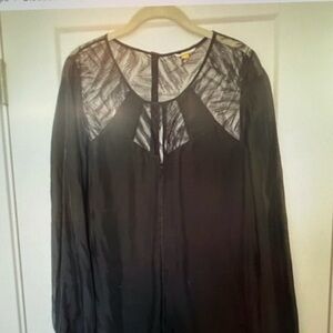 Leifsdottir Sheer Lace Black Long-Sleeve Women’s Top with Gold Button Detail 0